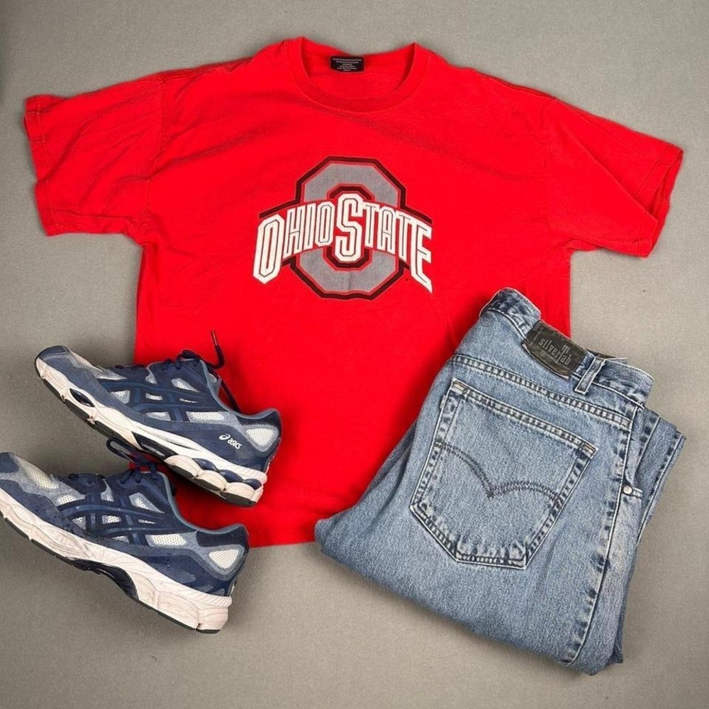 Vintage Y2K Ohio State Buckeyes Red Grey Cotton Tee Shirt Mens XL NCAA Sports